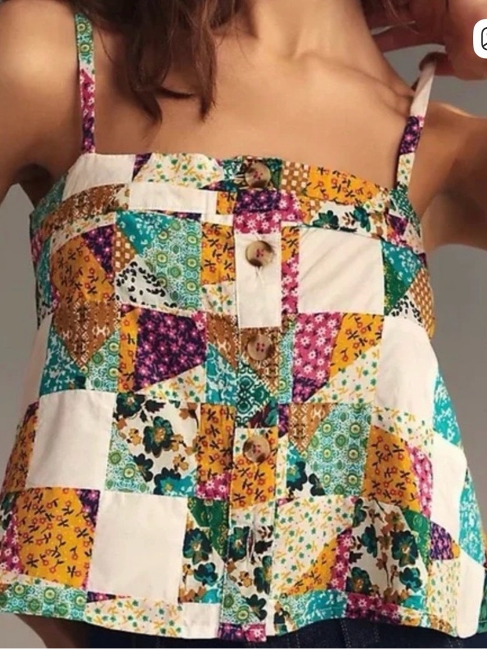 Anthropologie Multicolor Patchwork Button-Front Cami